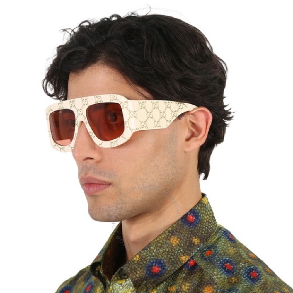 💯- New Authentic Gucci Orange Mask Men's Sunglasses GG0983S 001 59.